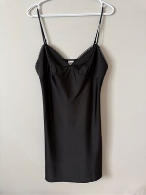 Aritzia Sunday Best Black Satin Slip Dress Y2K Lace Trim Mini M